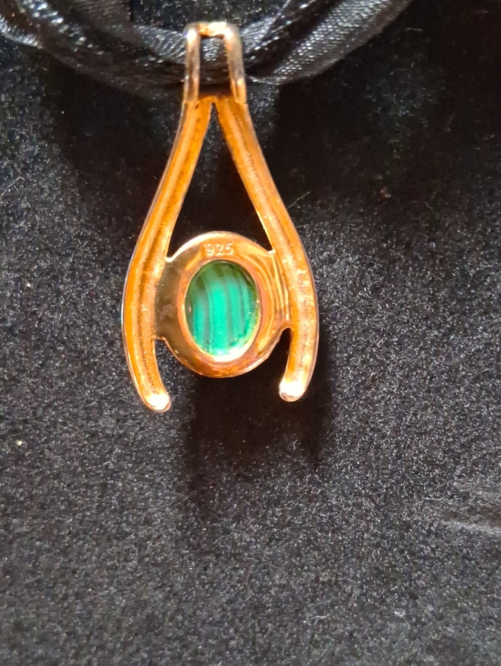 Sterling Silver Gold-Tone Wishbone Pendant with Green Malachite Cabochon